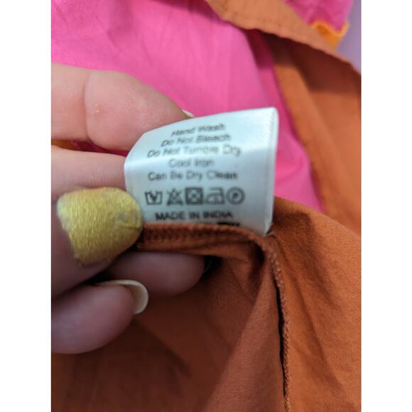 Love the Label Ruffle Strap Colorblock Midi Dress Cotton Pink Orange Medium - Picture 8 of 11